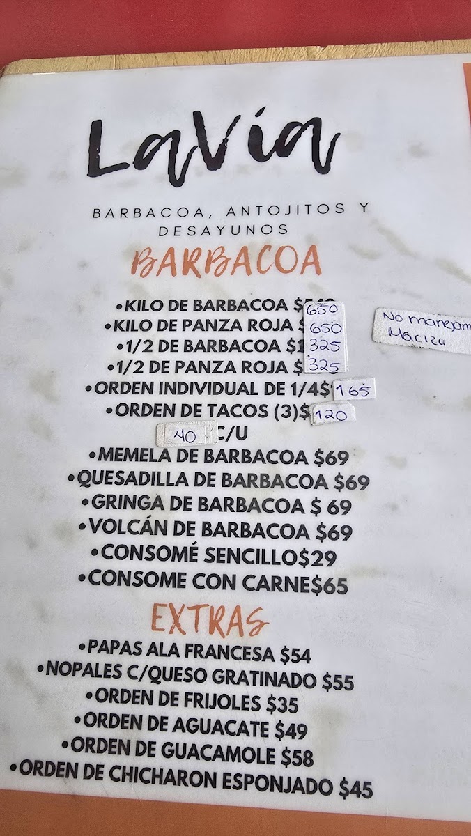 Barbacoa La Vía Menu - Image 1